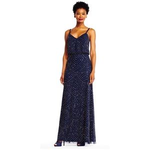 Adrianna Papell Art Deco Blouson Beaded Gown